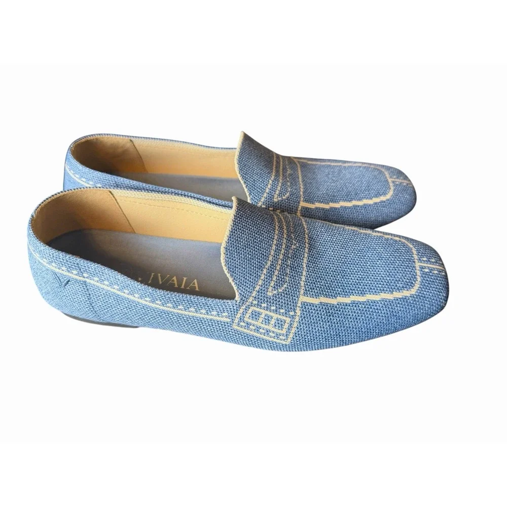 VIVAIA Sierra Square Toe Loafers Slip On Flat Shoes Denim Blue Size EU 40 US 9